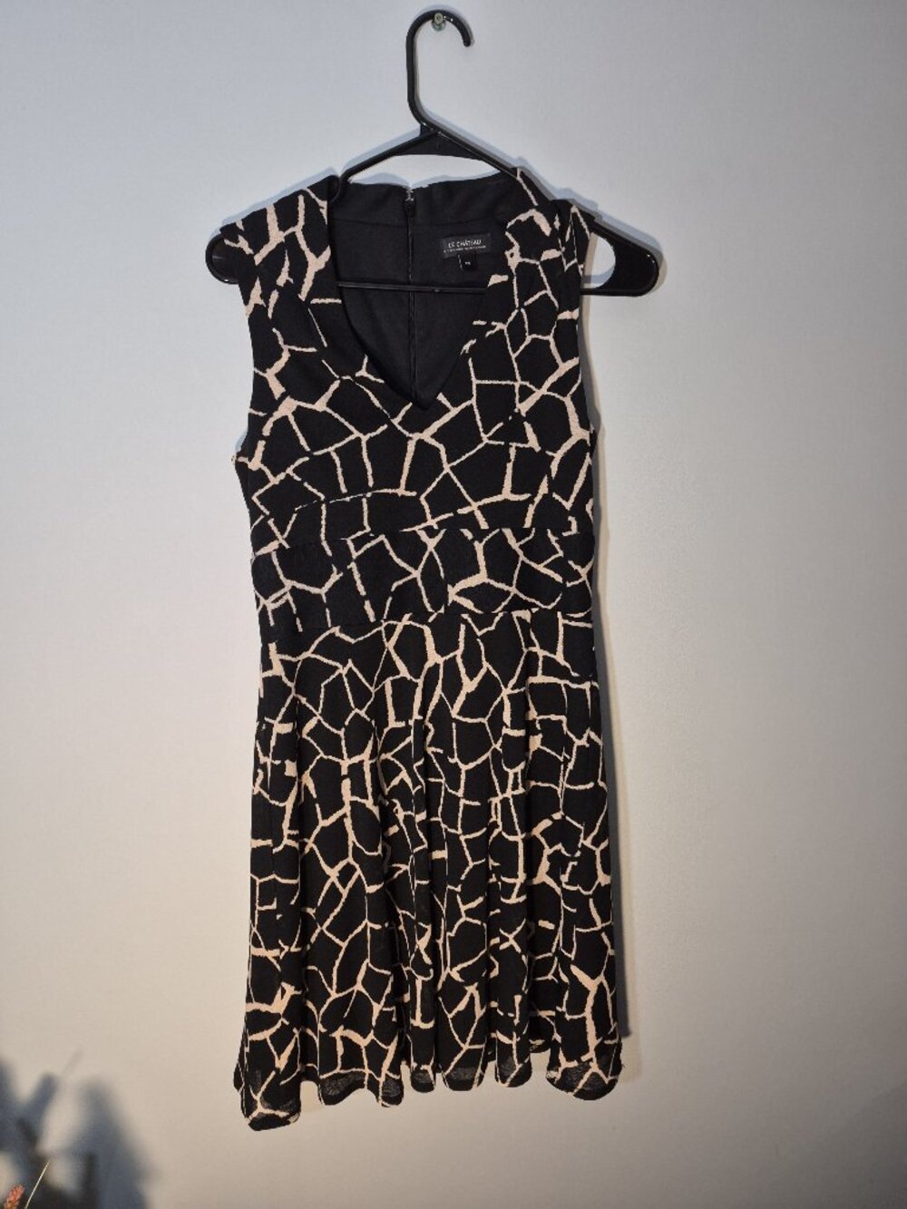 Le Château Black & Beige Abstract Geometric Dress Sz Small P/S